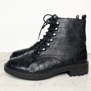 New! Paolo Trinity Black Crocodile Lace Up Bootie 8 1/2 M